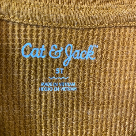 Cat & Jack Waffle Pattern Thermal Style Yellow & Blue Long Sleeve Shirt - Picture 4 of 6